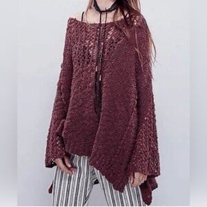 Free People- Pretty Pointelle Chunky Knit Sweater in Dusty Purple, Size XS